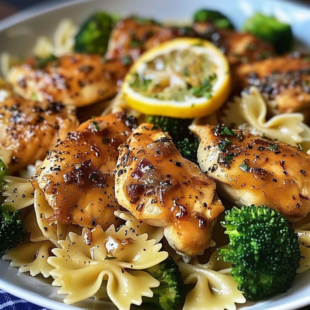 Cowboy Butter Lemon Bowtie Chicken with Broccoli