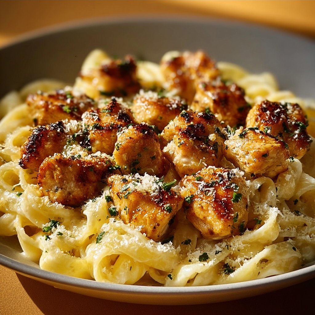 Garlic Butter Chicken Bites with Creamy Parmesan Pasta