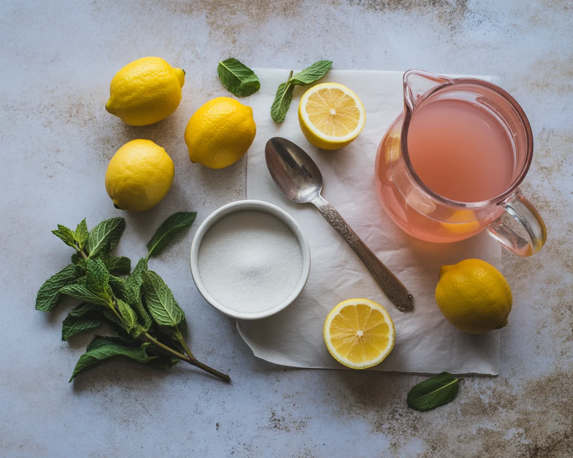 overlay flat of ingredients for Pink Salt Trick Recipe for Women