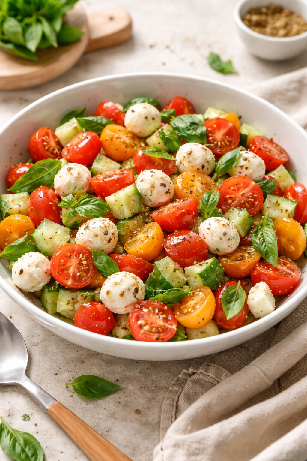 Tomato Cucumber Mozzarella Salad
