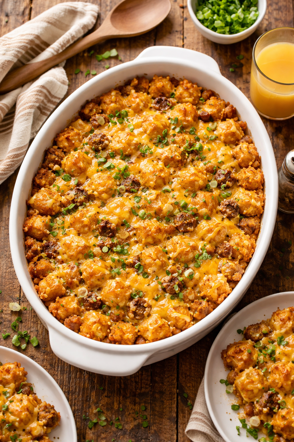 Tater Tot Sausage Breakfast Casserole Recipe | Breakfast Ideas with Tater Tots, Breakfast Casserole with Tots, Easy Tater Tot Breakfast Casserole Recipe