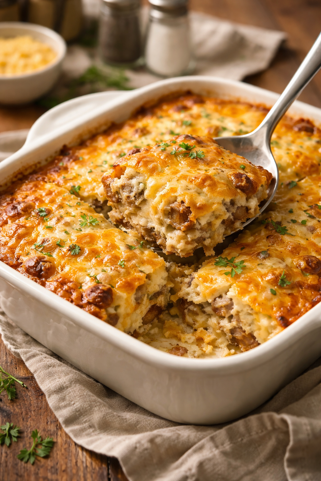Sausage, Egg, and Cream Cheese Hashbrown Casserole