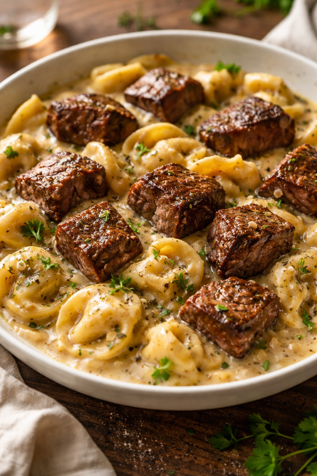 Cracked Garlic Steak Tortellini in Creamhouse Sauce Bliss