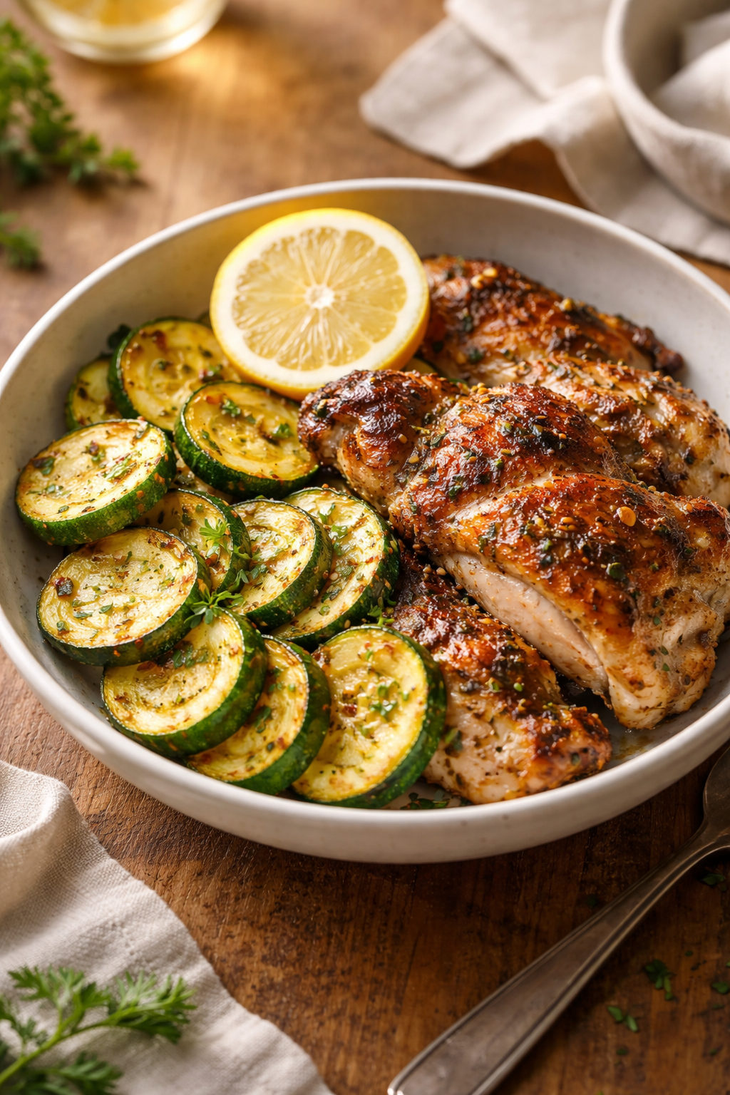 Easy Asado Chicken with Lemon Zucchini Sauté