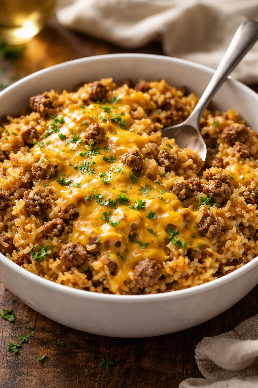 Cheesy Ground Beef and Rice Casserole