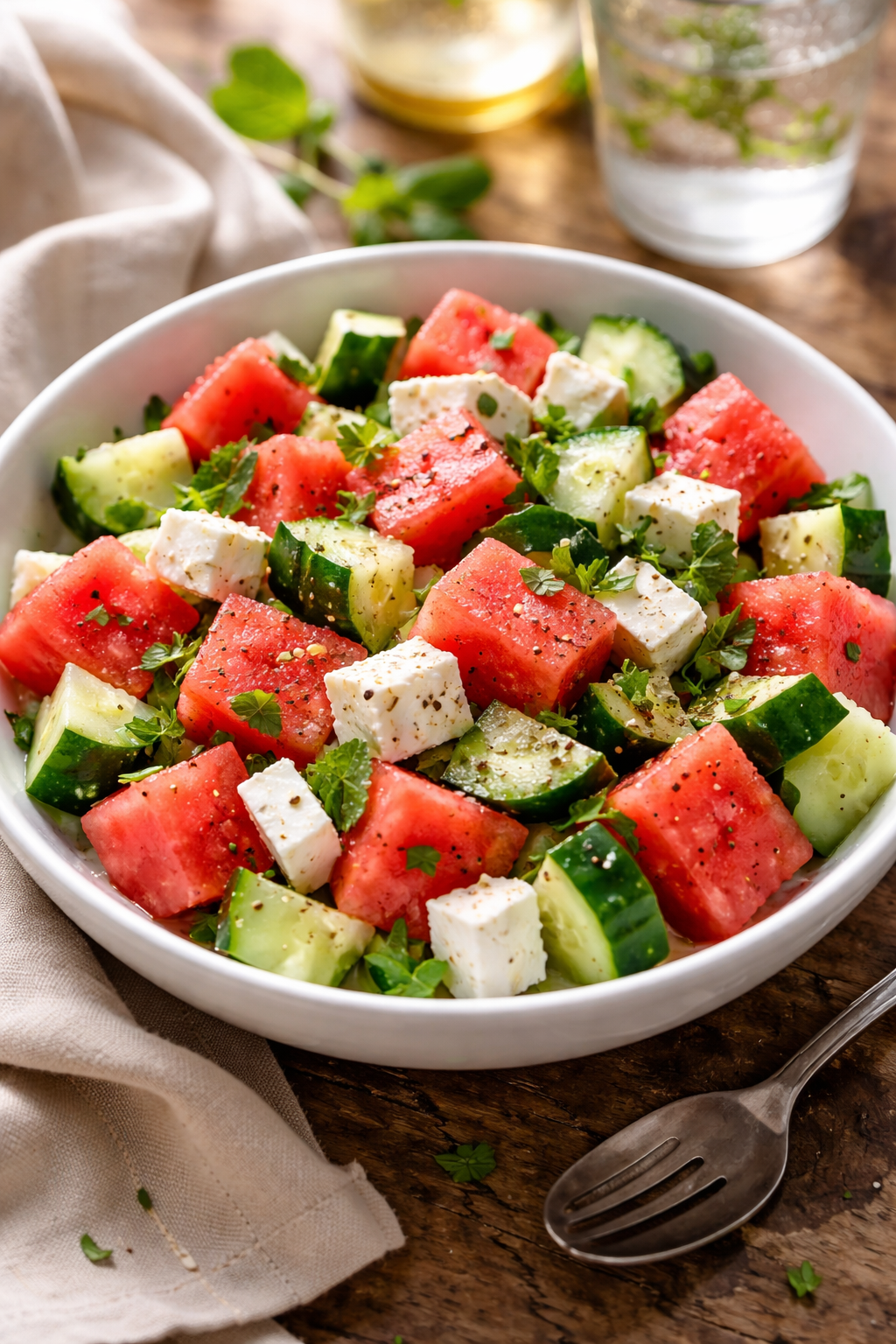 SIMPLE Watermelon + Cucumber + Feta Salad