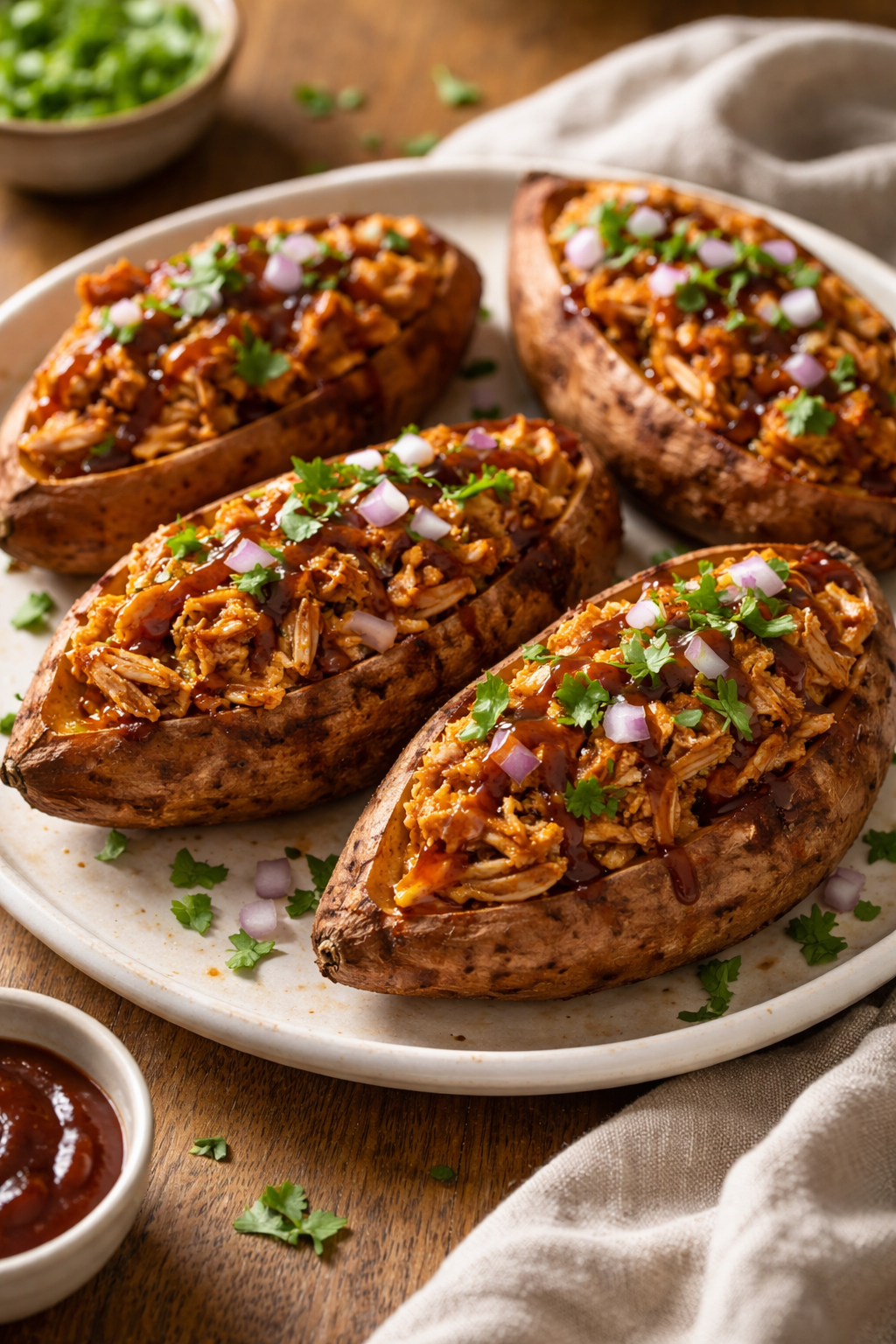 BBQ Chicken Stuffed Sweet Potatoes