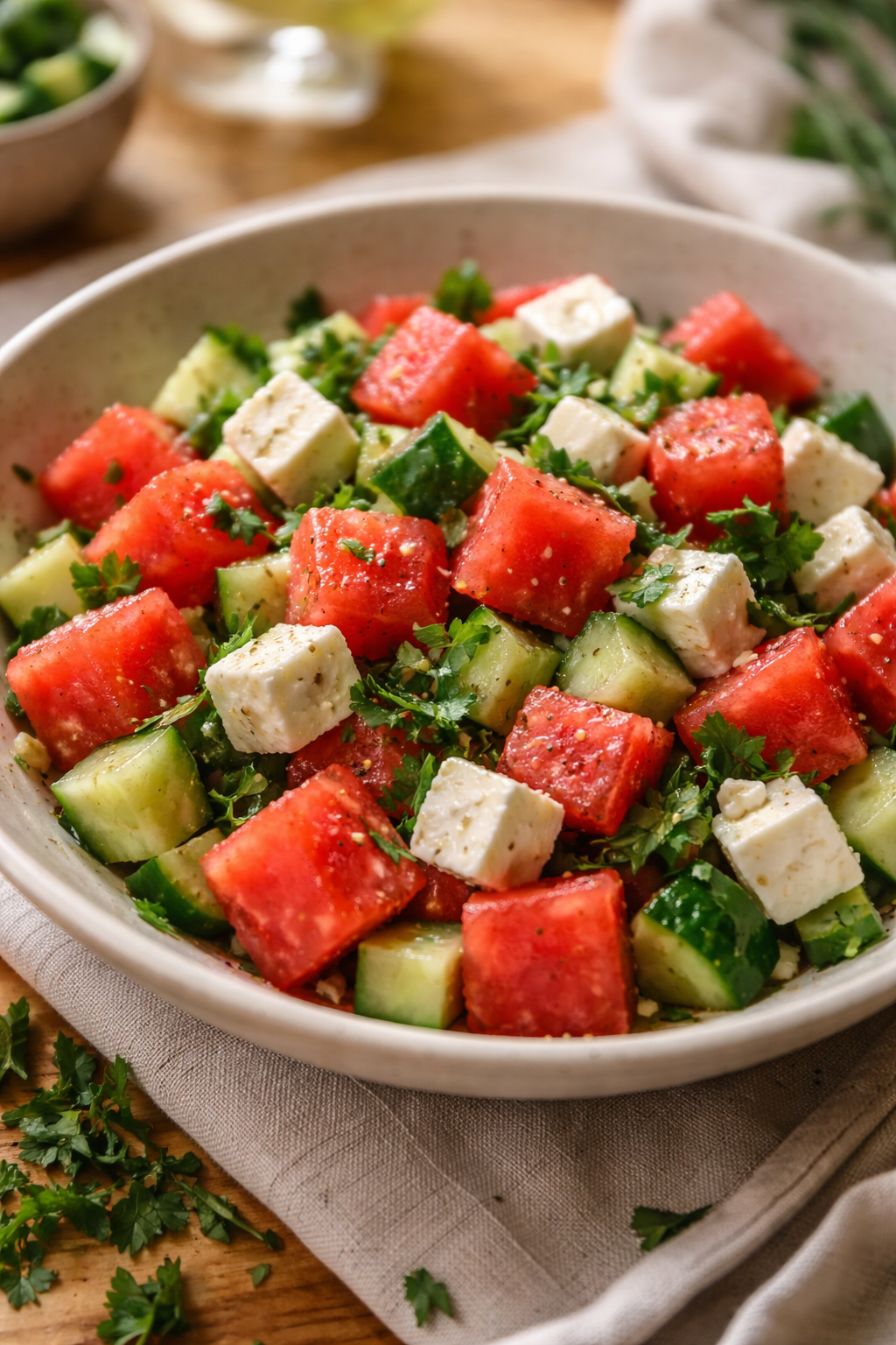 SIMPLE Watermelon + Cucumber + Feta Salad