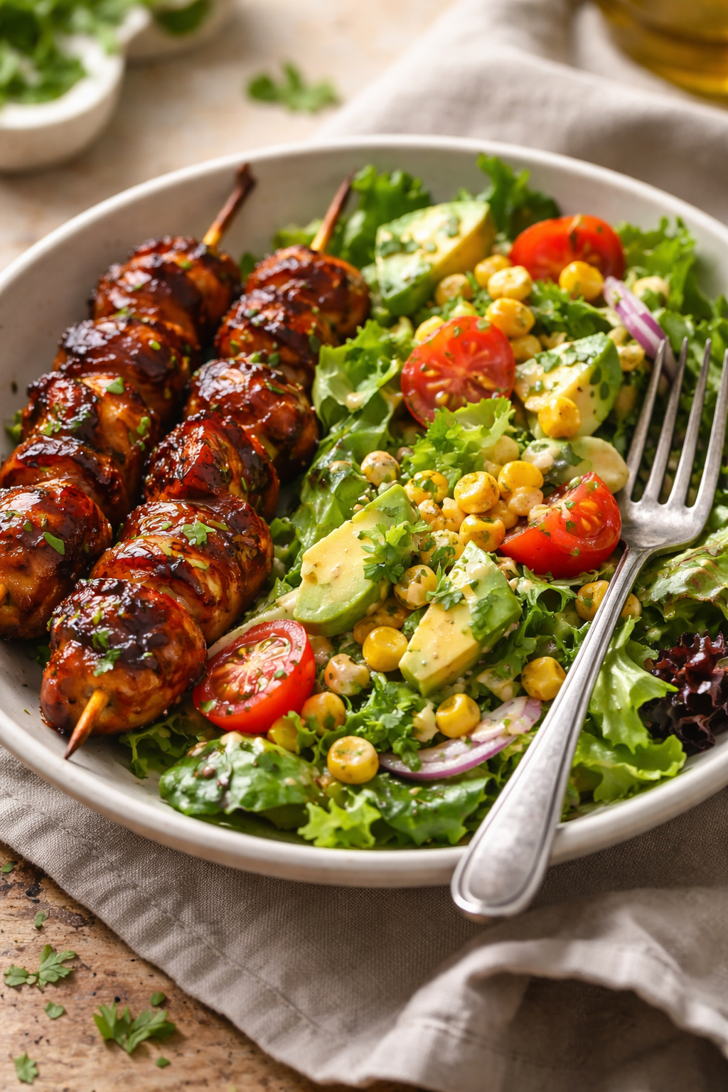 BBQ Chicken Skewer Salad