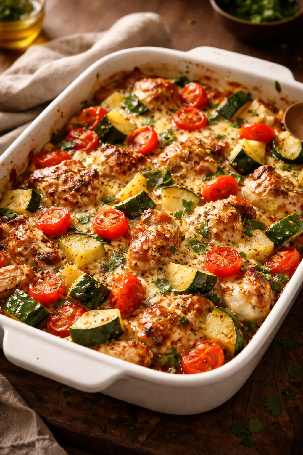 Mediterranean Chicken Zucchini Bake
