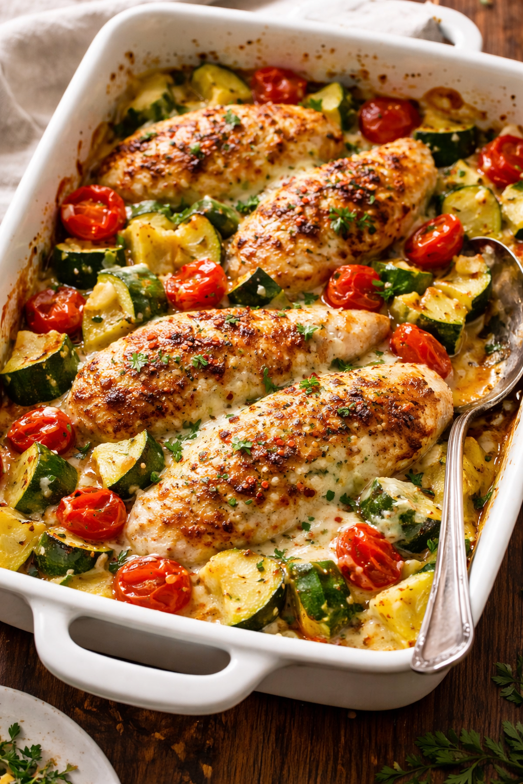 Mediterranean Chicken Zucchini Bake