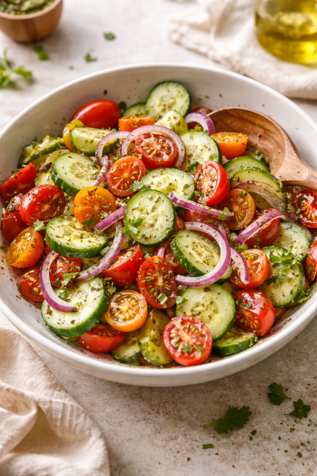 Refreshing Cucumber and Tomato Salad | Cucumbers, Onions, and Tomatoes, Tomato-Cucumber Red Onion Salad, Tomato Salad Recipes