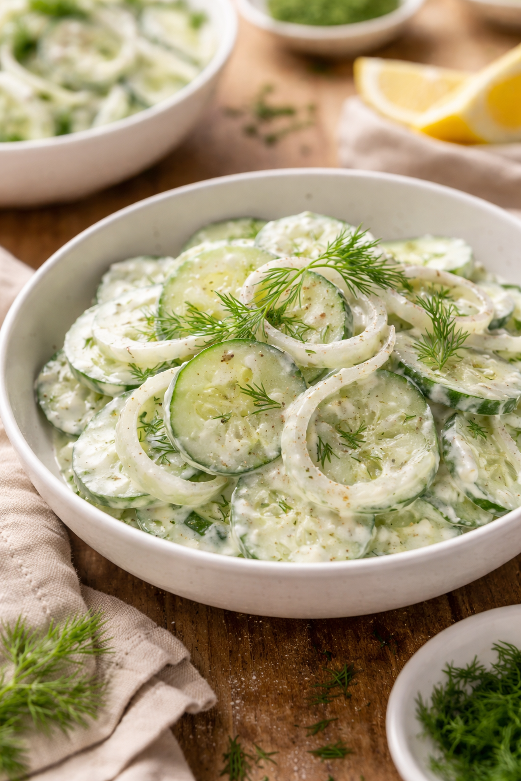 Creamy Cucumber Onion Salad with Sweet and Tangy Dressing | Cucumber Onion Sour Cream Salad, Cucumber and Onions in Sour Cream, Creamy Cucumber Salad with Sour Cream
