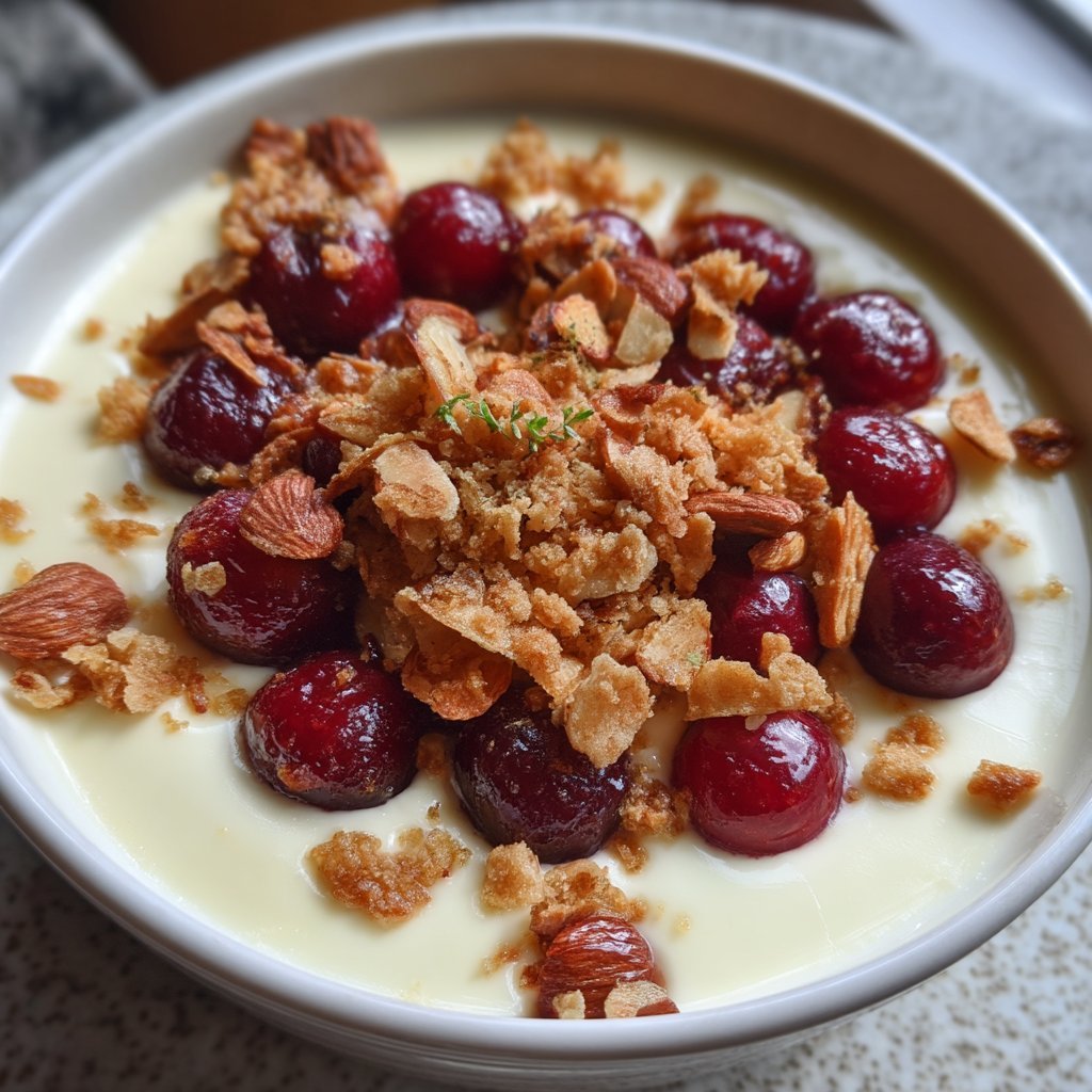 Cherry Vanilla Panna Cotta with Almond Crunch