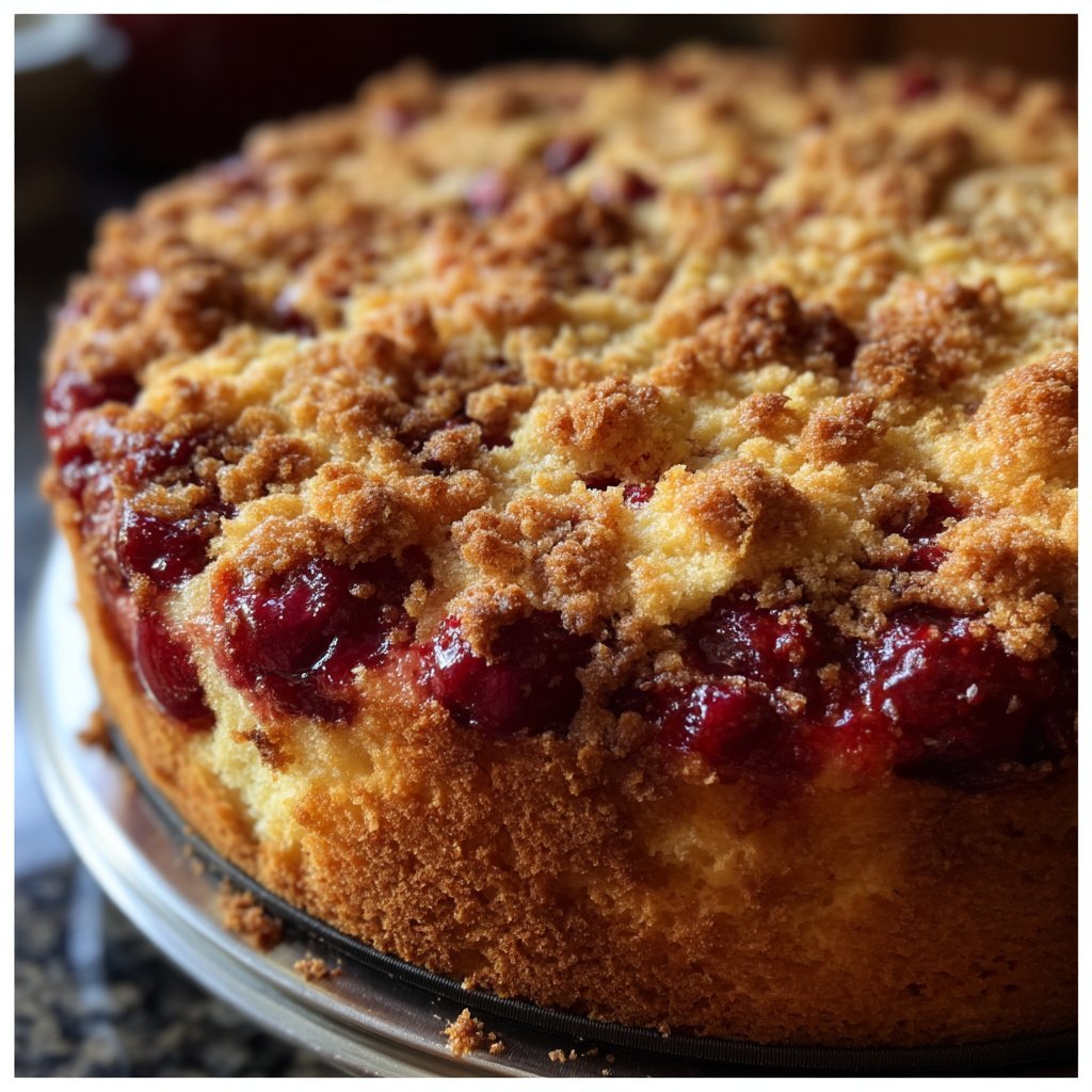 Cherry Jam Breakfast Cake with Crumb Top