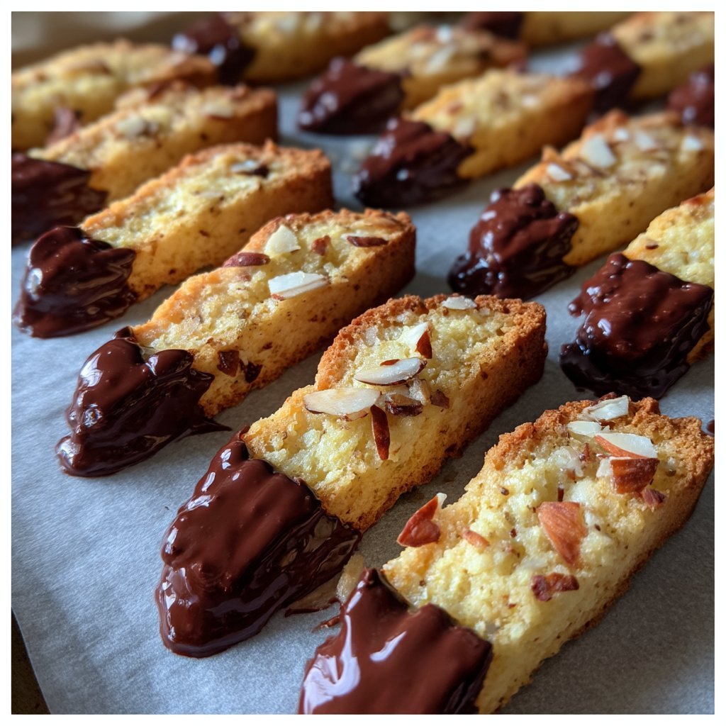 Chocolate Dipped Almond Biscotti Sticks