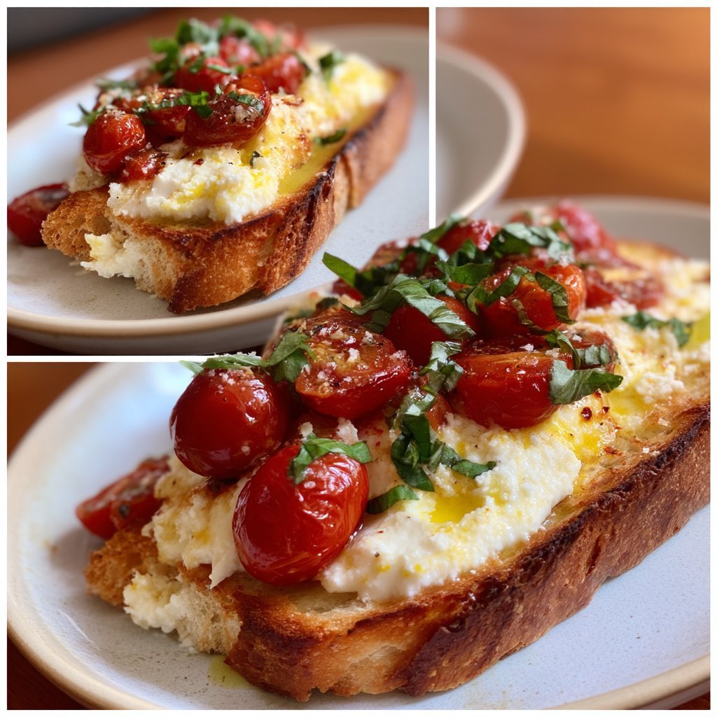 Savory Ricotta Toast with Burst Tomatoes and Basil
