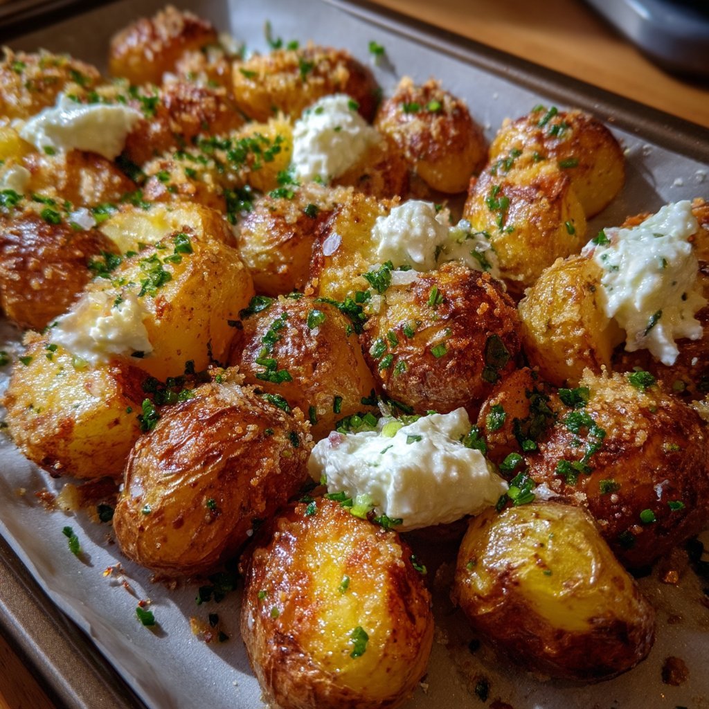 Crispy Parmesan Potatoes with Herbed Ricotta