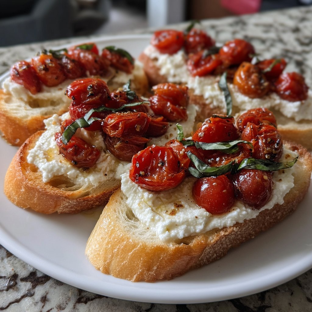 Roasted Tomato Whipped Ricotta Crostini