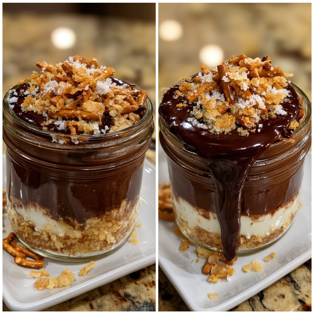 Salted Chocolate Pudding Jars with Pretzel Crumbs