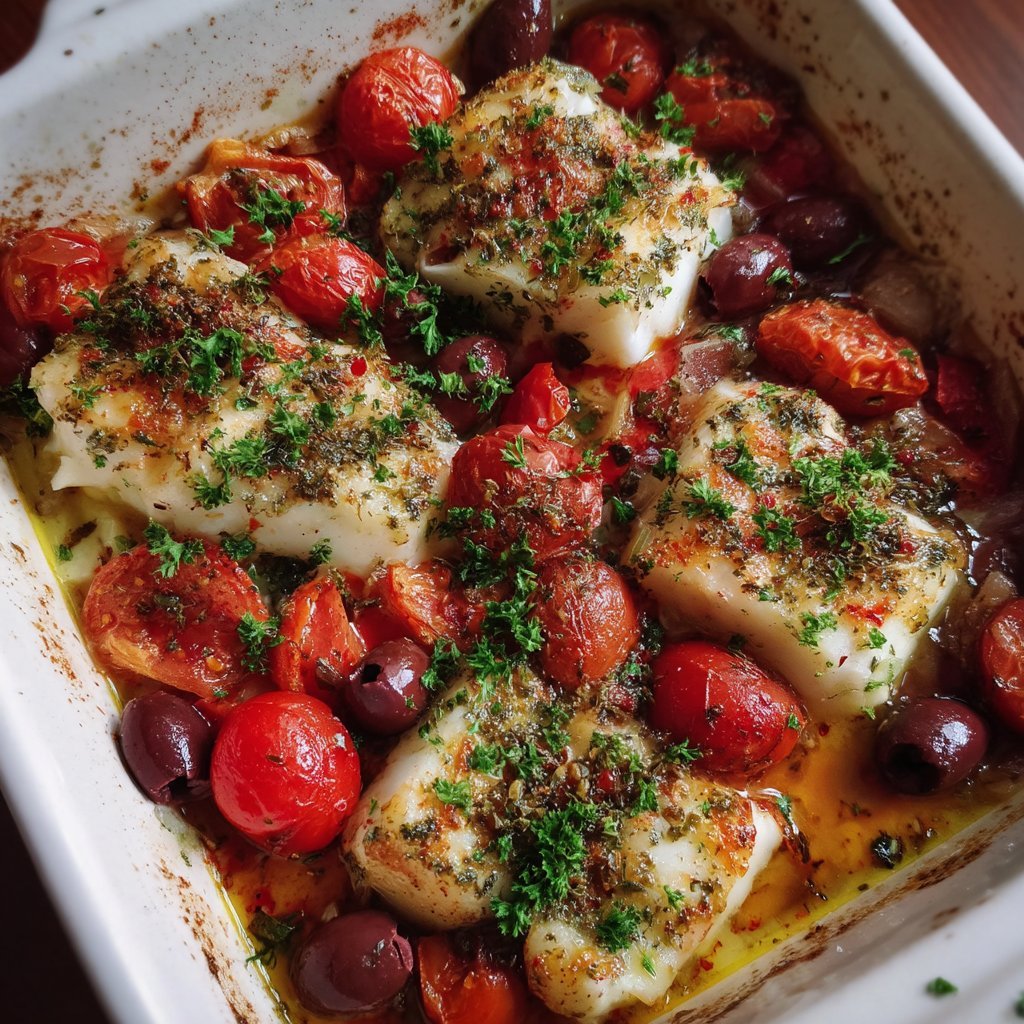 Baked Cod with Tomatoes and Olives 1 Baked Cod with Tomatoes and Olives