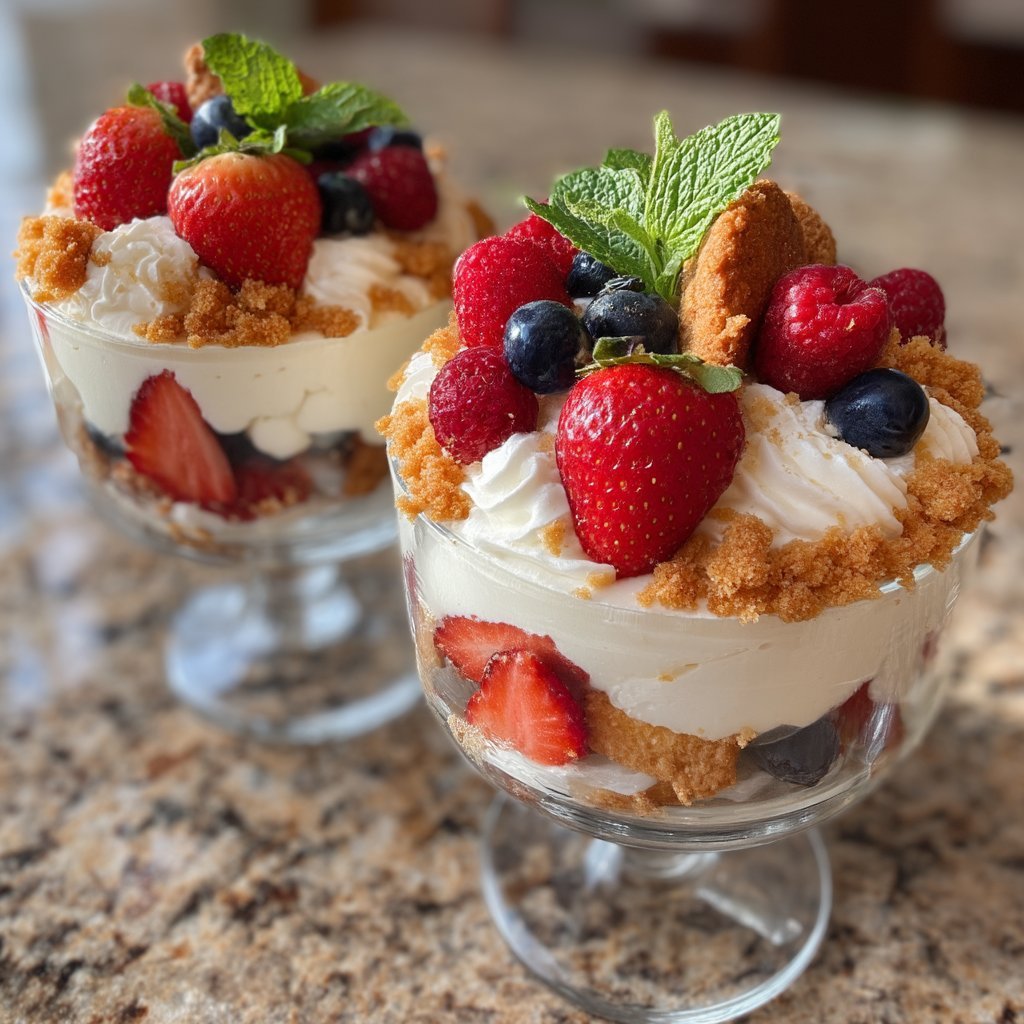 Memorial Day Dessert Cups with Berries and Cream