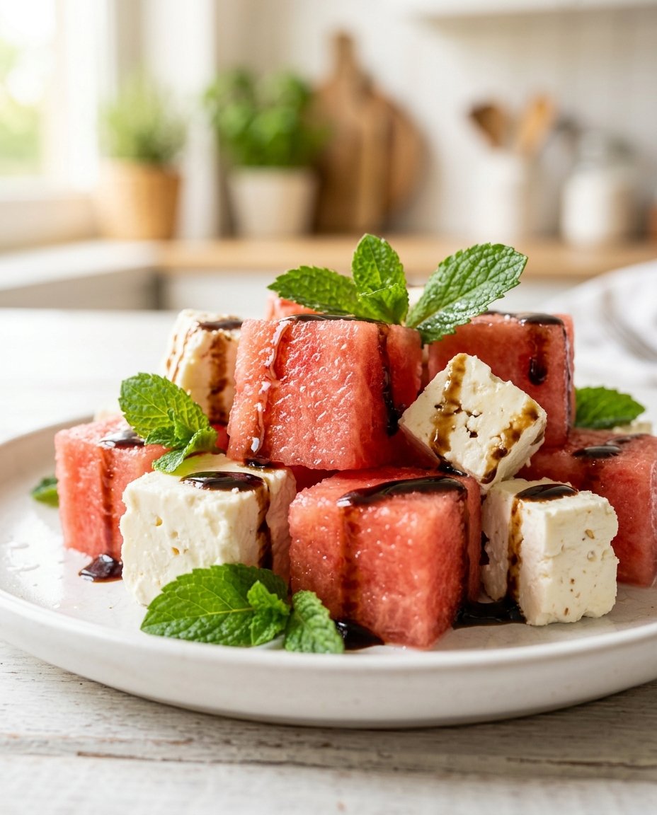 Watermelon Feta Skewers with Mint