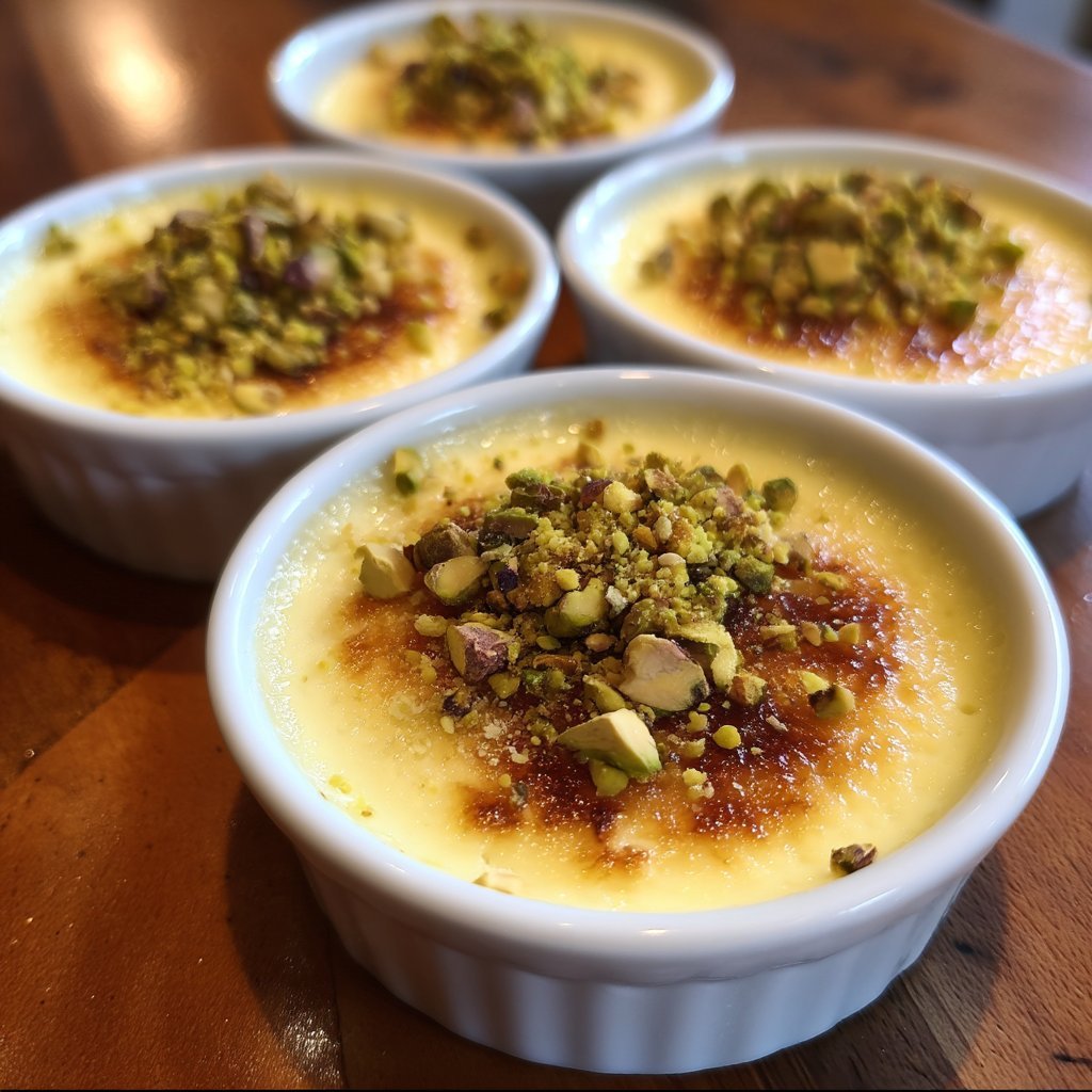Orange Blossom Custard Cups with Crushed Pistachios