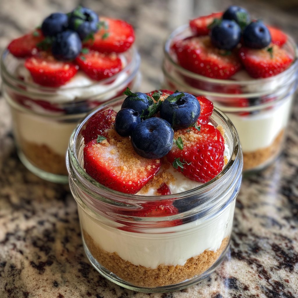 Patriotic Cheesecake Jars with Fresh Berries 3 Patriotic Cheesecake Jars with Fresh Berries