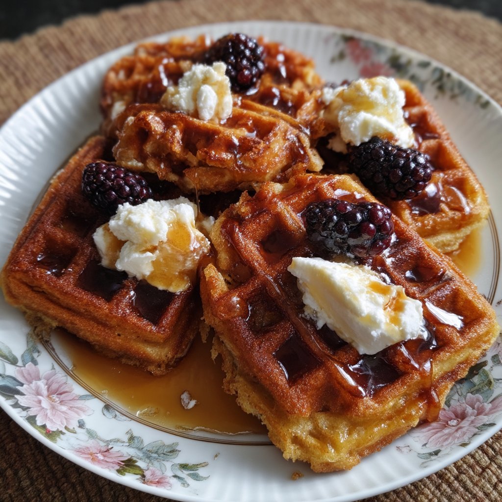 Brown Butter Ricotta Waffles – Crisp Edges – Vanilla Maple
