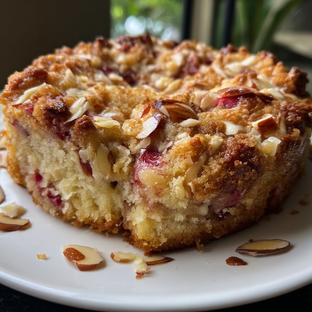 Rhubarb Almond Snack Cake