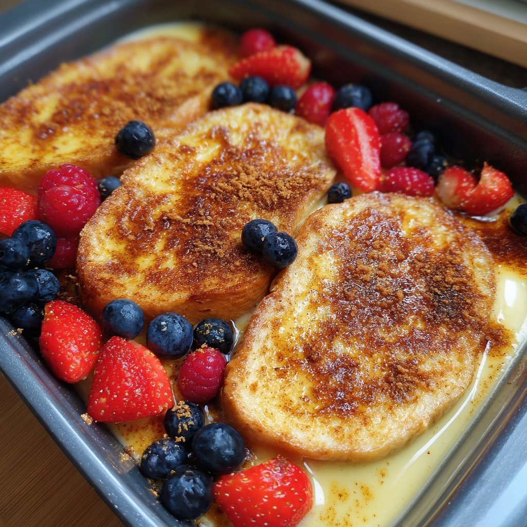 Vanilla Custard Toast with Cinnamon Sugar Berries