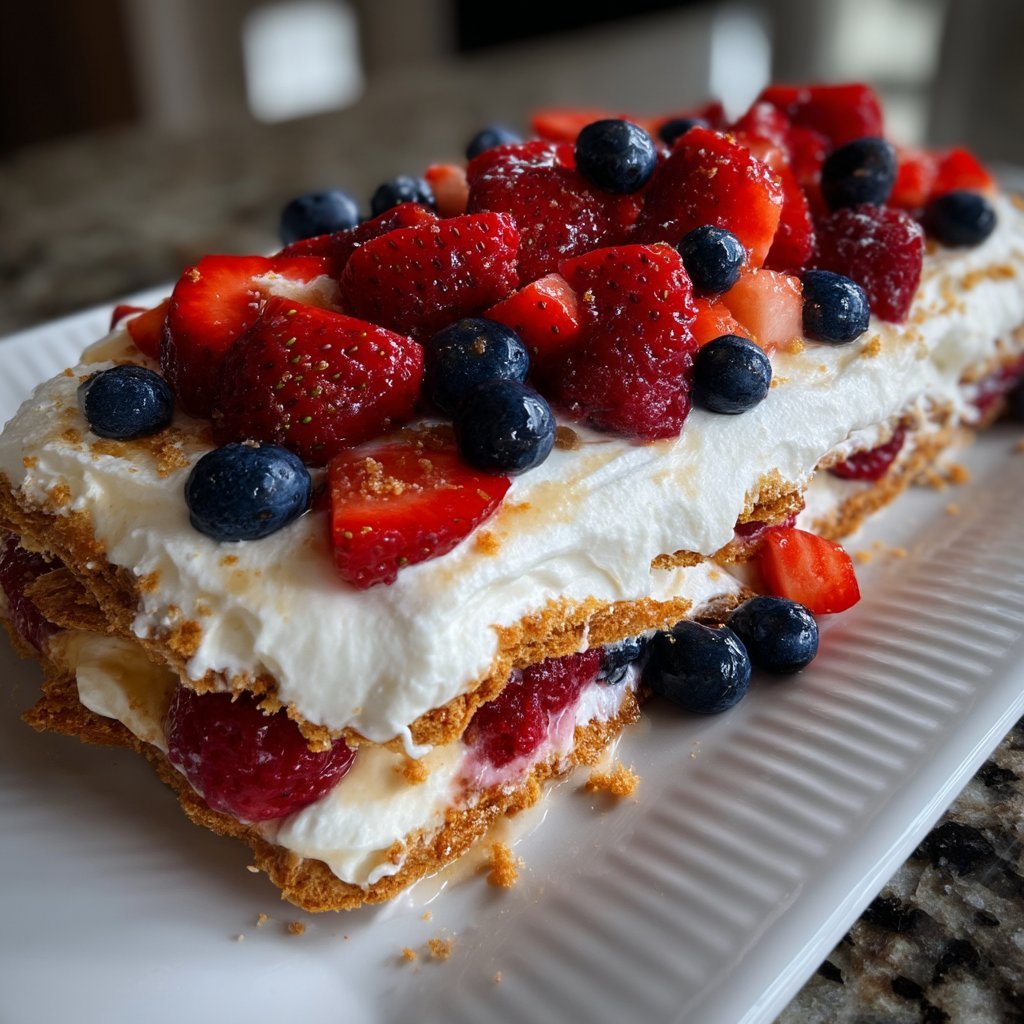 Patriotic Icebox Cake with Whipped Cream 3 Patriotic Icebox Cake with Whipped Cream