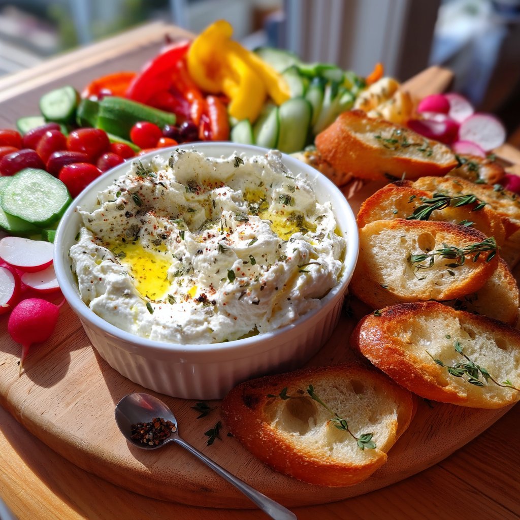 Savory Whipped Ricotta Board with Crostini and Veggies 3 Savory Whipped Ricotta Board with Crostini and Veggies