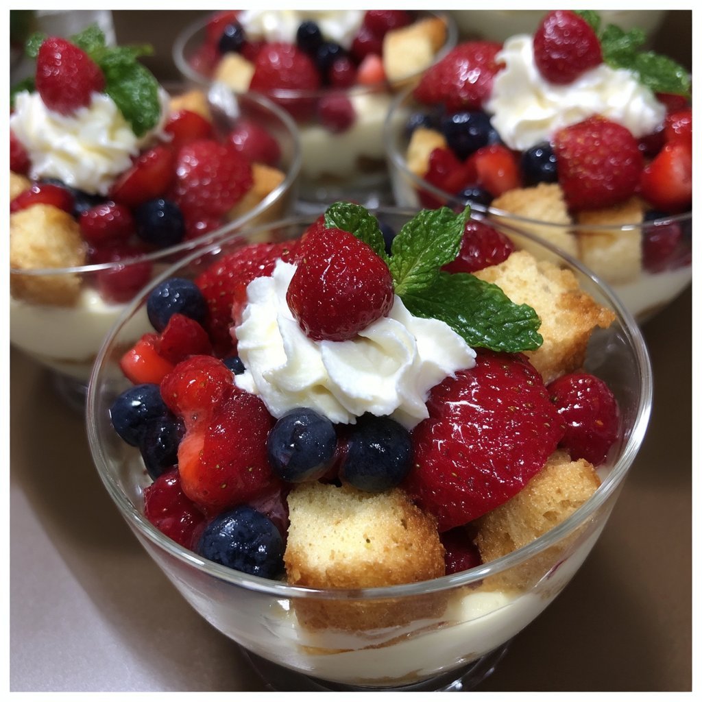 Memorial Day Dessert Cups with Berries and Cream