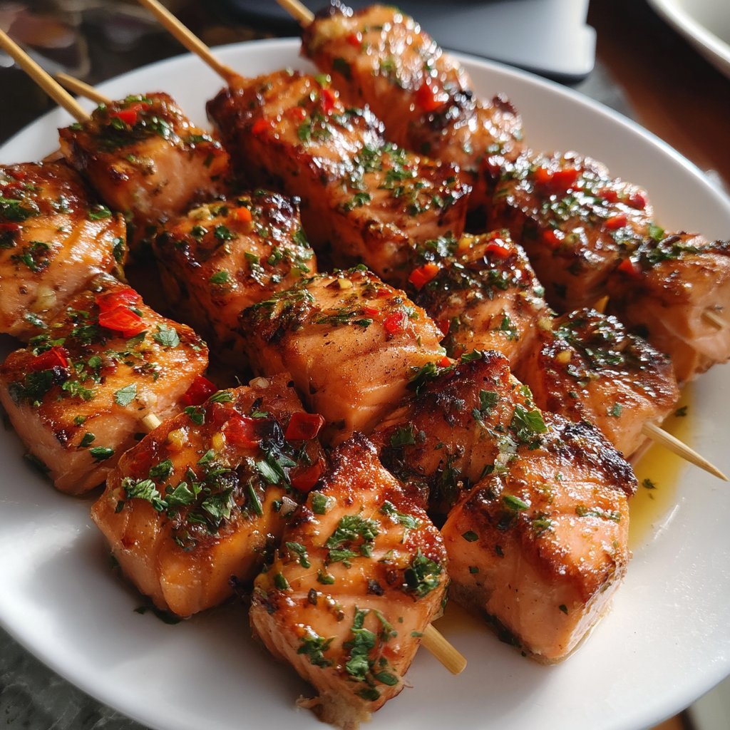 Hot Honey Salmon Skewers