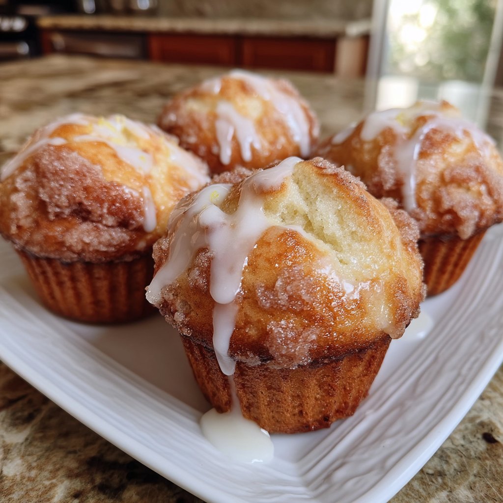 Lemon Sugar Donut Muffins with Vanilla Glaze 3 Lemon Sugar Donut Muffins with Vanilla Glaze