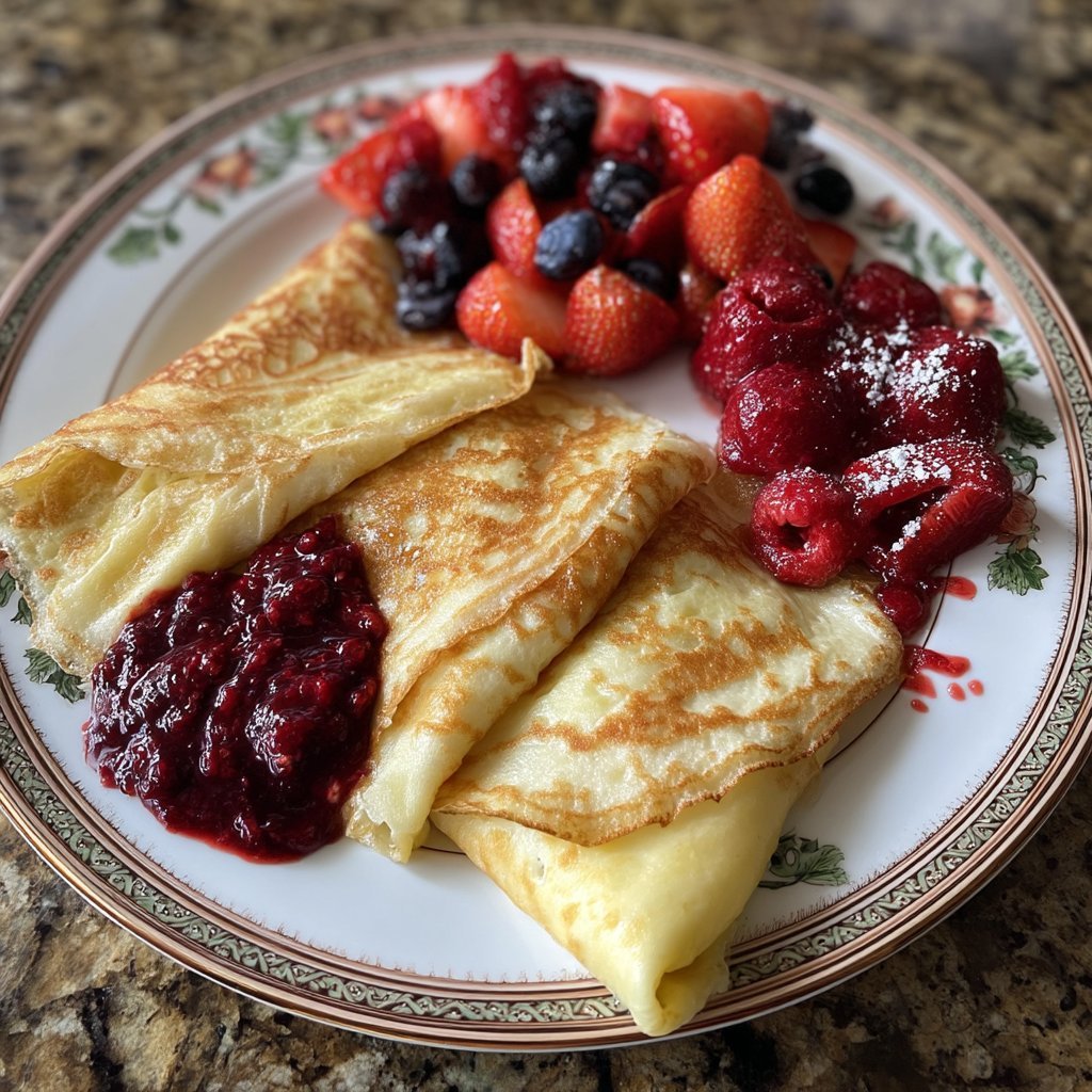 Lemon Ricotta Crepes with Berry Compote
