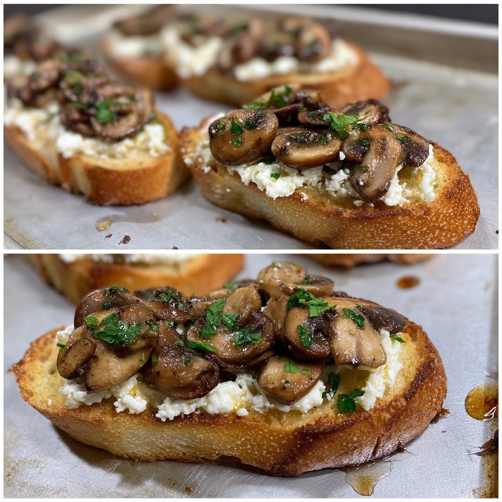 Savory Ricotta Crostini with Garlic Mushrooms