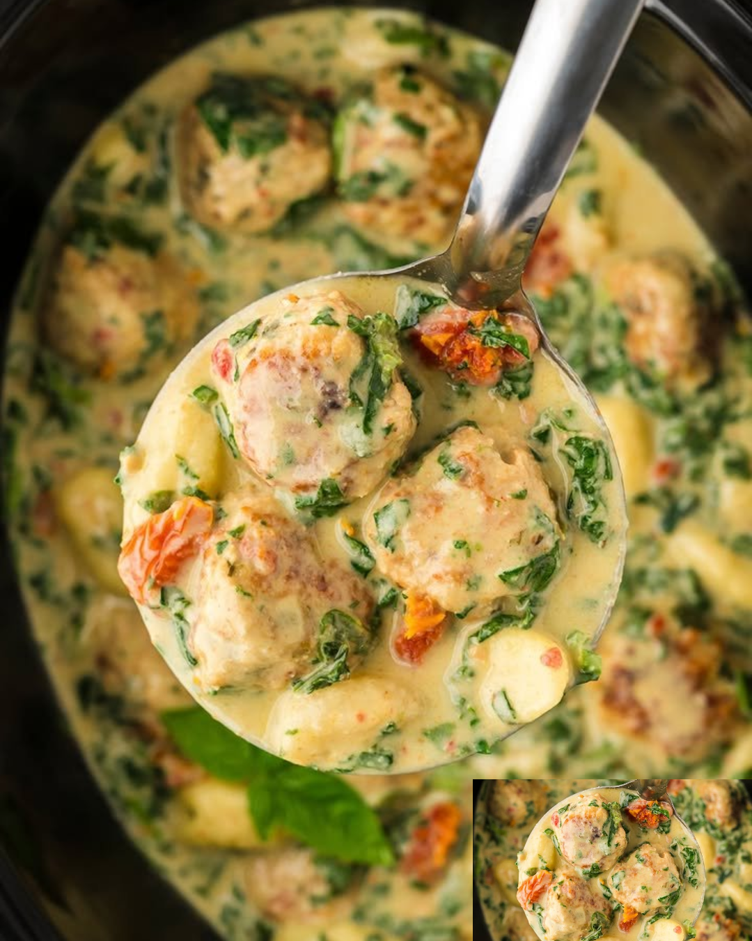 Slow Cooker Tuscan Chicken Meatballs with Gnocchi