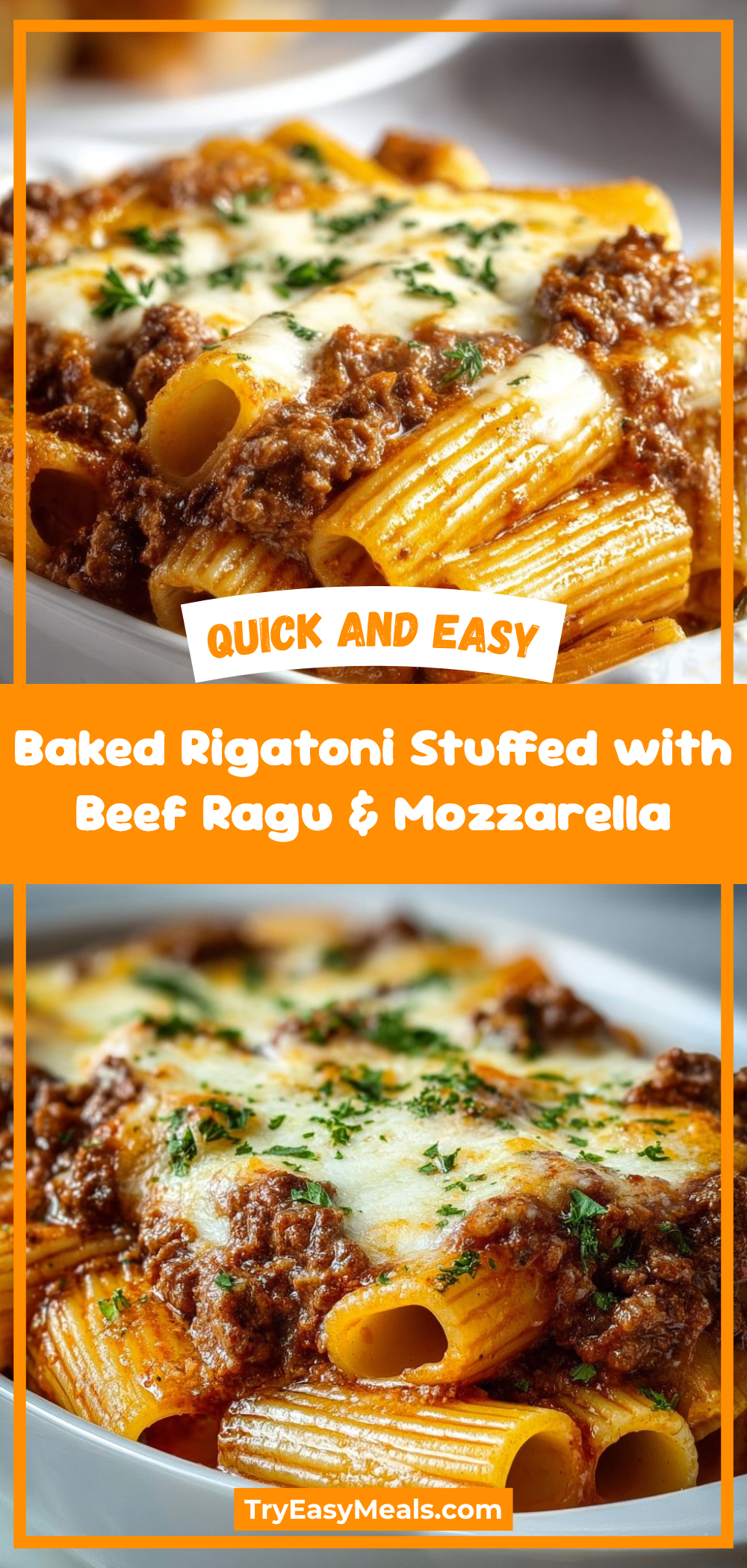 Baked Rigatoni Stuffed with Beef Ragu & Mozzarella