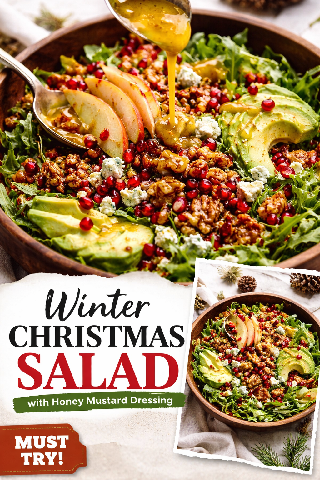 Winter Christmas Salad with Honey Mustard Dressing