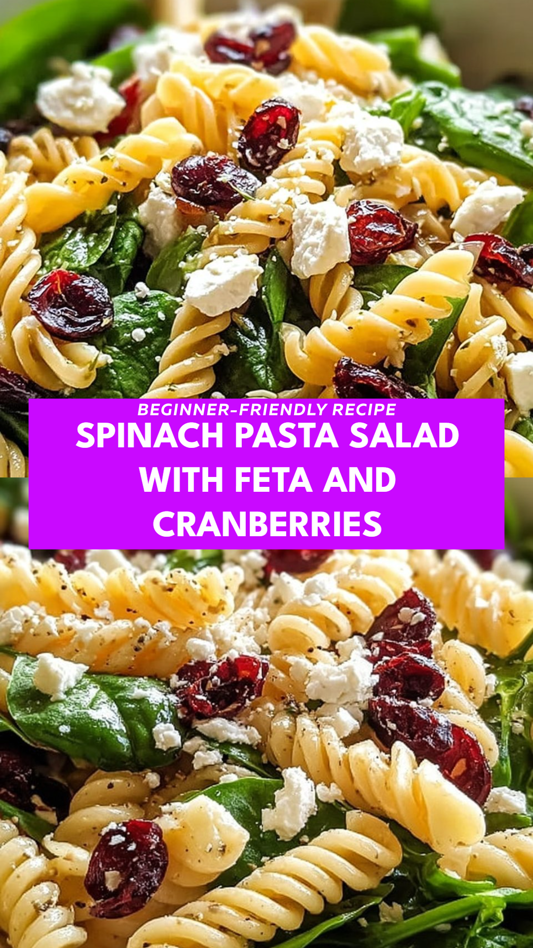 Spinach Pasta Salad with Feta and Cranberries