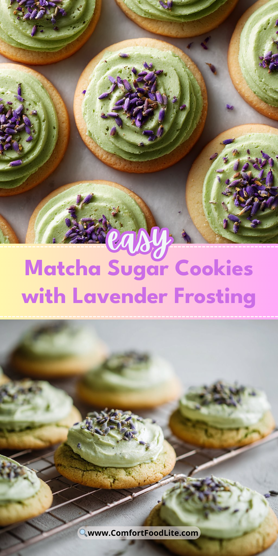 Matcha Sugar Cookies with Lavender Frosting