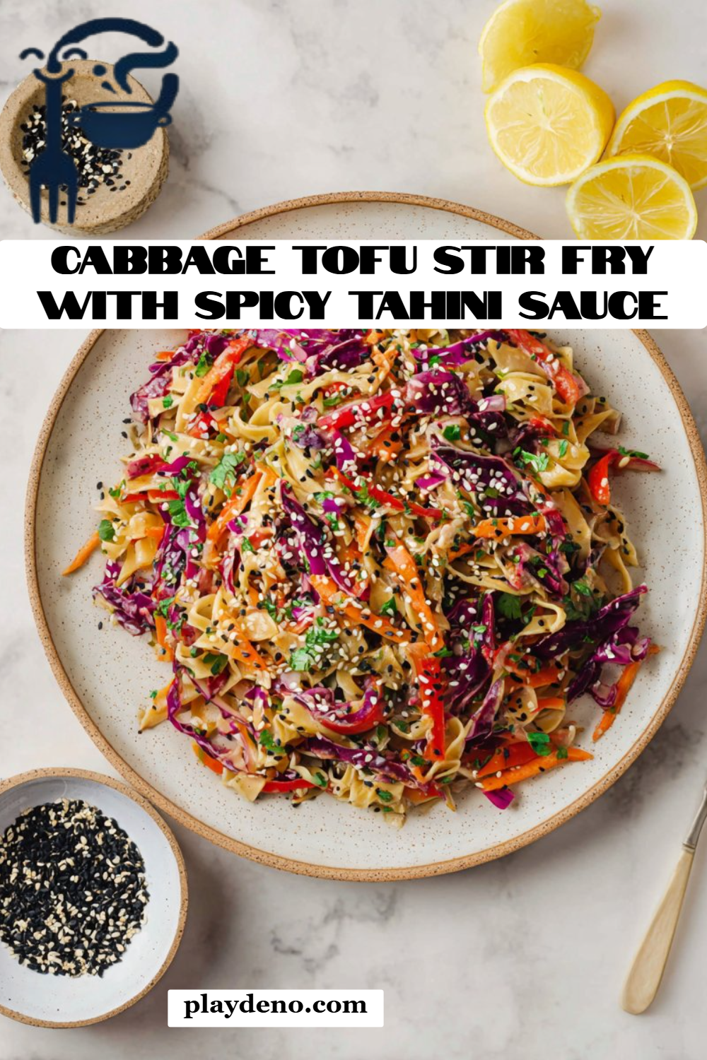 Cabbage Tofu Stir Fry With Spicy Tahini Sauce