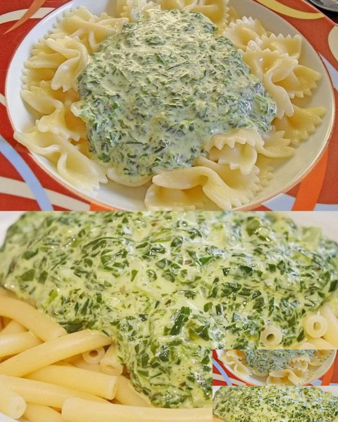 Noodles with Cream Spinach in Cream Cheese Sauce