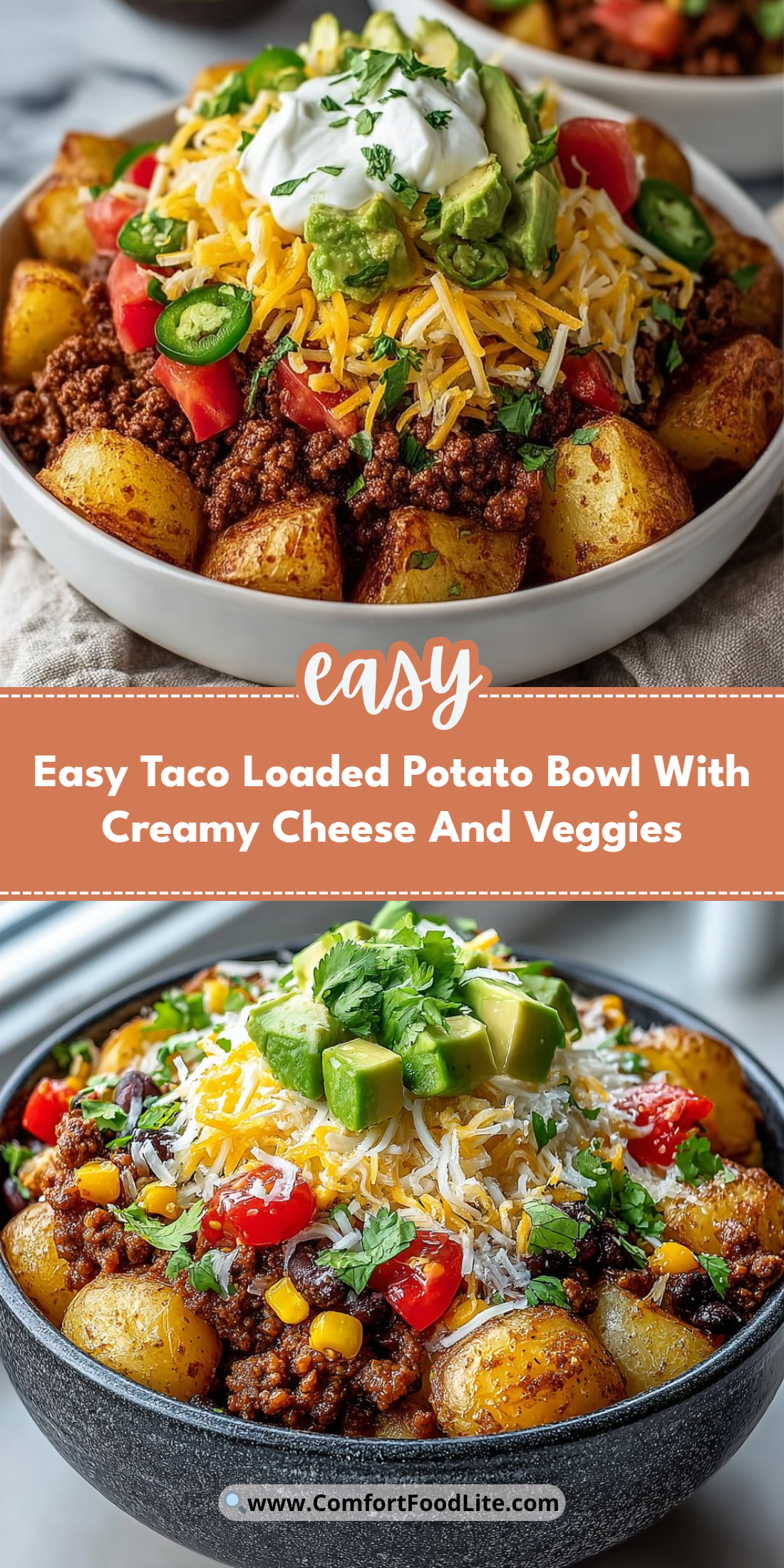 Easy Taco Loaded Potato Bowl With Creamy Cheese And Veggies