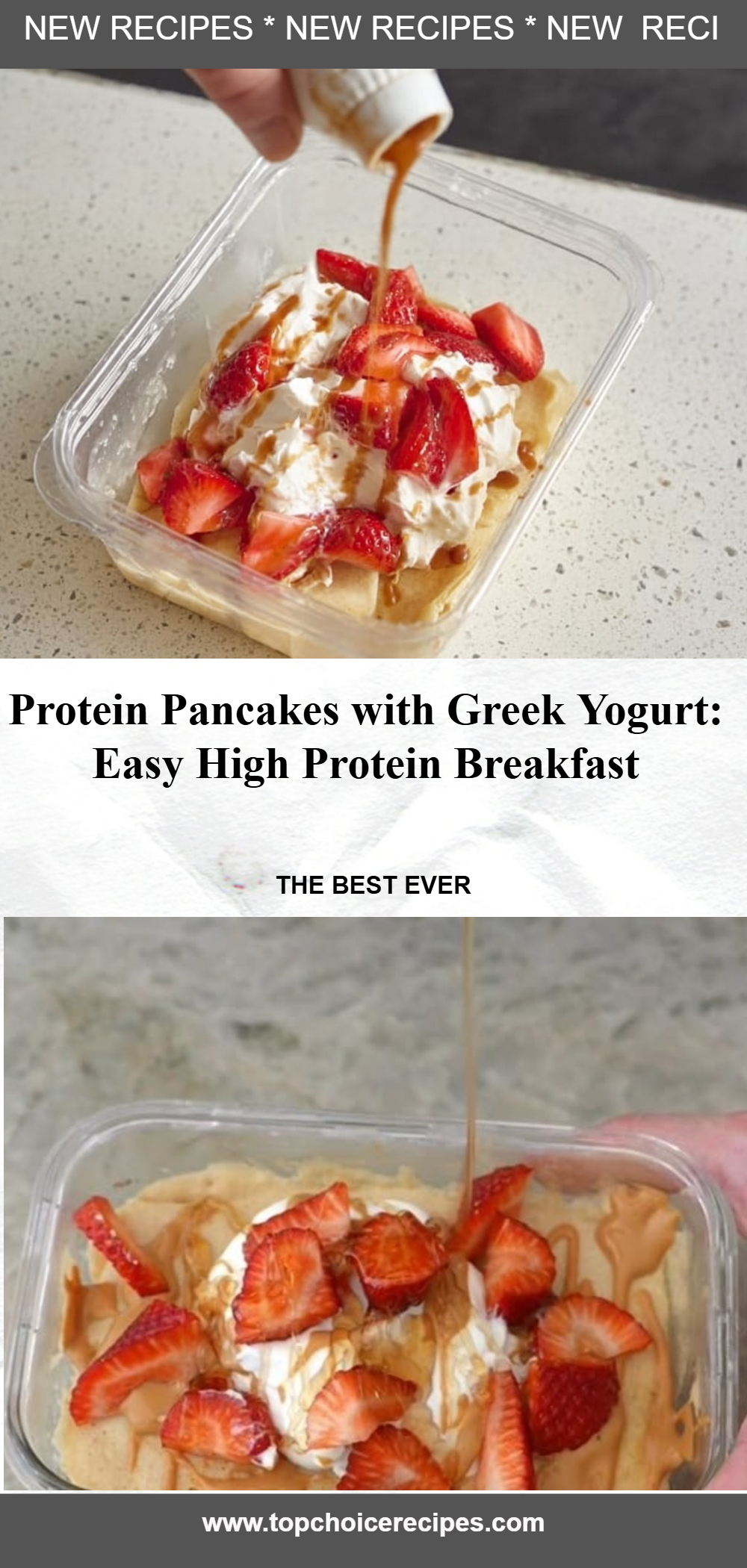 Protein Pancakes with Greek Yogurt and Strawberries