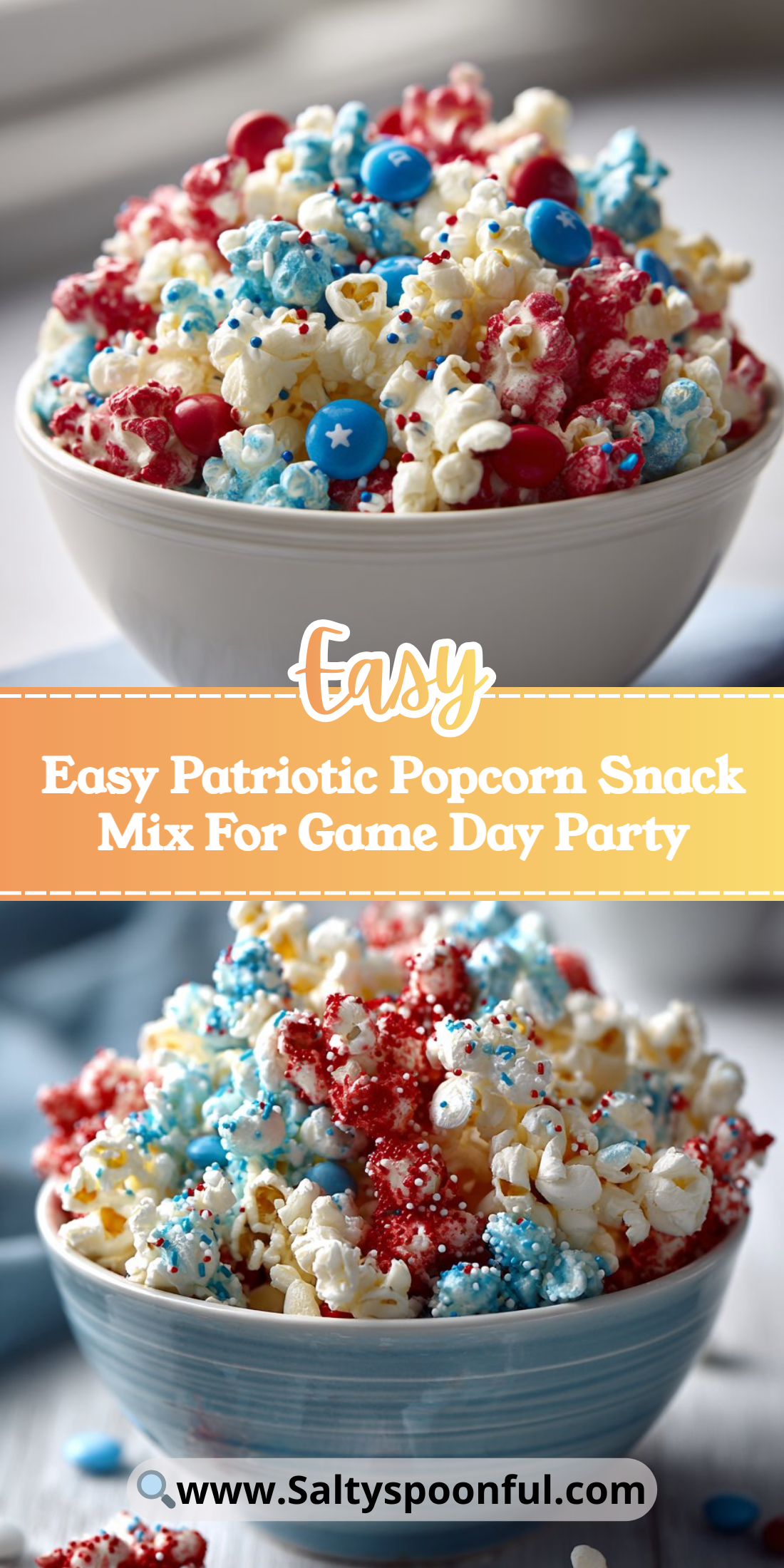 Easy Patriotic Popcorn Snack Mix For Game Day Party