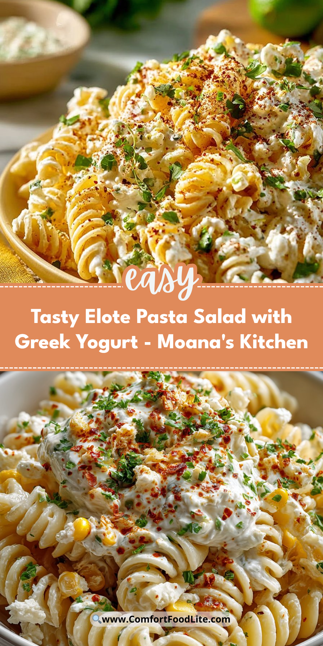 Tasty Elote Pasta Salad with Greek Yogurt - Moana's Kitchen